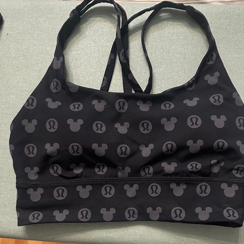 Lululemon Black Longline Bra with Subtle Mickey Design